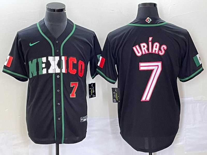 Men%27s Mexico Baseball #7 Julio Urias Number 2023 Black White World Classic Stitched Jersey1